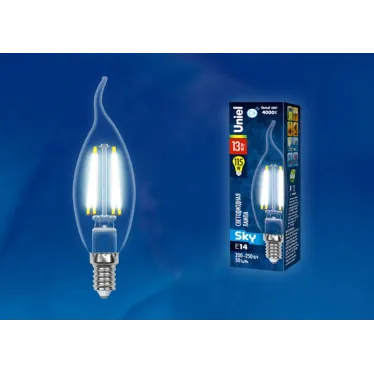 Лампа светодиодная LED-CW35-13W/4000K/E14/CL PLS02WH LED. "свеча на ветру", прозр. Серия Sky. 4000К . | UL-00005904 | Uniel