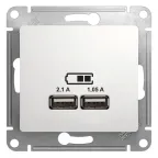                  Розетка GLOSSA USB 5В/2100мА 2х5В/1050мА механизм белый
               
