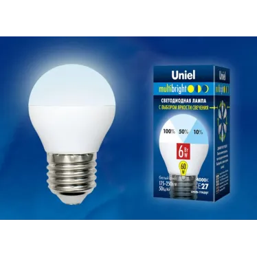 Лампа светодиодная LED-G45-6W/NW/E27/FR/MB PLM11WH LED. «шар», матовая. Серия Multibright. 4000K 100-50-10 . | UL-00002378 | Uniel