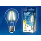 Лампа светодиодная LED-A60-7W/WW/E27/CL/DIM GLA01TR LED диммируемая. "груша" прозр серия Air. 3000K | UL-00002872 | Uniel