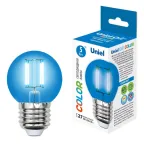                  Лампа светодиодная LED-G45-5W/BLUE/E27 GLA02BL LED. "шар". серия Air color. Синий свет | UL-00002990 | Uniel
               