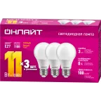                  Лампа светодиодная 11вт OLL-A60-11-230-2.7K-E27-PACK3 (упаковка 3шт) ОНЛАЙТ
               