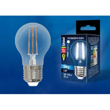 Лампа светодиодная LED-G45-11W/4000K/E27/CL PLS02WH LED. "шар", прозр.4000К Серия Sky | UL-00005179 | Uniel