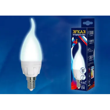 Лампа светодиодная LED-CW37 7W/NW/E14/FR PLP01WH LED. «свеча на ветру», матовая. серия Яркая, пр-во Россия, 4000K | UL-00002415 | Uniel