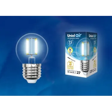 Лампа светодиодная LED-G45-7,5W/NW/E27/CL GLA01TR LED. "шар", прозр серия Air. 4000K | UL-00003255 | Uniel