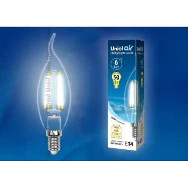 Лампа светодиодная LED-CW35-6W/NW/E14/CL GLA01TR LED. "свеча на ветру", прозр серия Air. 4000K | UL-00002229 | Uniel