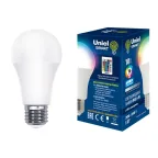 Лампа светодиодная LED-A60-10W/RGB/E27/REG PLS21WH LED с ИК сенсором. "груша", мат.. RGB свет. Пульт ДУ (н/к) | UL-00006530 | Uniel