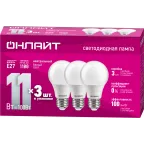 Лампа светодиодная 11вт OLL-A60-11-230-4K-E27-PACK3 (упаковка 3шт) ОНЛАЙТ