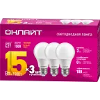                  Лампа светодиодная 15вт OLL-A60-15-230-2.7K-E27-PACK3 (упаковка 3шт) ОНЛАЙТ
               