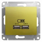                  Розетка GLOSSA USB 5В/2100мА 2х5В/1050мА механизм фисташковый
               