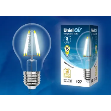 Лампа светодиодная LED-A60-8W/NW/E27/CL GLA01TR LED. "груша" прозр серия Air. 4000K | UL-00002212 | Uniel