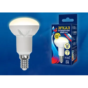 Лампа светодиодная LED-R50 7W/3000K/E14/FR/DIM PLP01WH LED, димм.. "Рефлектор", мат, серия Яркая, пр-во Россия, 3000К . | UL-00004710 | Uniel