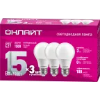 Лампа светодиодная 15вт OLL-A60-15-230-4K-E27-PACK3 (упаковка 3шт) ОНЛАЙТ