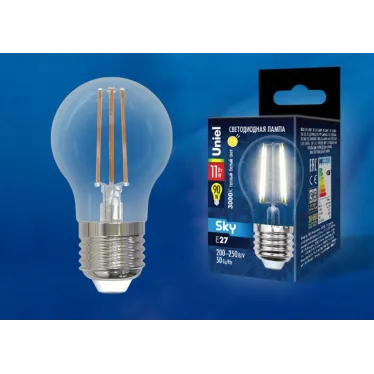 Лампа светодиодная LED-G45-11W/3000K/E27/CL PLS02WH LED. "шар", прозр. 3000К Серия Sky | UL-00005178 | Uniel