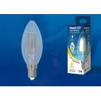 Лампа светодиодная LED-C35-9W/3000K/E14/CL/DIM GLA01TR диммируемая. Форма ''свеча'', прозрачная. Air. Теплый (3000K). Картон.