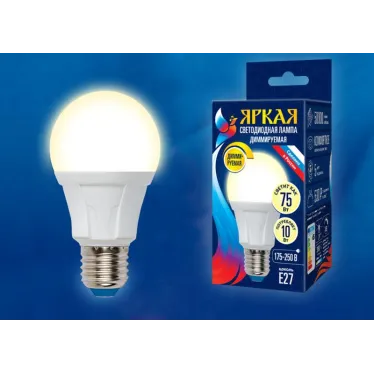 Лампа светодиодная LED-A60 10W/3000K/E27/FR/DIM PLP01WH LED, димм.. "груша", мат, серия Яркая, пр-во Россия, 3000К . | UL-00004287 | Uniel