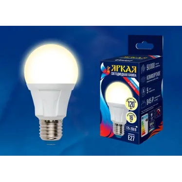 Лампа светодиодная LED-A60 16W/3000K/E27/FR PLP01WH LED. "груша", матовая. серия Яркая, пр-во Россия, 3000K . | UL-00005033 | Uniel