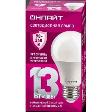 Лампа светодиодная 13вт OLL-A60-13-230-4K-E27 PRO 90-240В ОНЛАЙТ