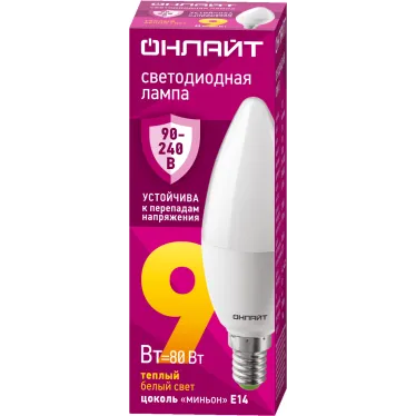 Лампа светодиодная 9вт OLL-C37-9-230-2.7К-E14-FR ОНЛАЙТ