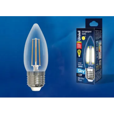 Лампа светодиодная LED-C35-11W/3000K/E27/CL PLS02WH LED. "свеча", прозр. Серия Sky. 3000К . | UL-00005166 | Uniel