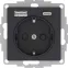 РОЗЕТКА 16А c 2 USB A+С, мех, КАРБОН
