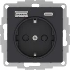 РОЗЕТКА 16А c 2 USB A+С, мех, КАРБОН