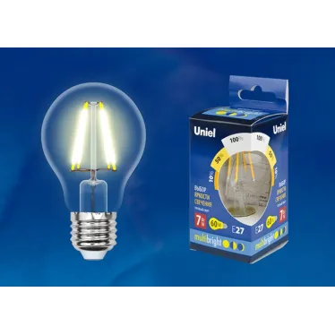 Лампа светодиодная LED-A60-7W/WW/E27/CL/MB GLM10TR LED «груша», прозр Серия Multibright. 3000K 100-50-10 . | UL-00002366 | Uniel