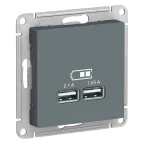                  Розетка ATLASDESIGN USB 5В 1 порт x 2,1 А 2 порта х 1,05 А механизм грифель
               