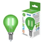                  Лампа светодиодная LED-G45-5W/GREEN/E14 GLA02GR LED. "шар". серия Air color. Зеленый свет | UL-00002987 | Uniel
               