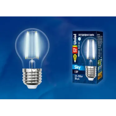 Лампа светодиодная LED-G45-13W/4000K/E27/CL PLS02WH LED. "шар", прозр. 4000К Серия Sky | UL-00005908 | Uniel