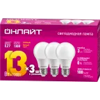                  Лампа светодиодная 13вт OLL-A60-13-230-2.7K-E27-PACK3 (упаковка 3шт) ОНЛАЙТ
               