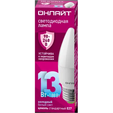 Лампа светодиодная 13вт OLL-C37-13-230-6.5K-E27-FR PRO 90-240В ОНЛАЙТ