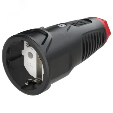 Розетка каб 16A/250V/2P+E/IP20 корпус черный, маркер красный