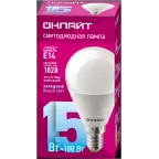 Лампа светодиодная 15вт OLL-G45-15-230-6.5K-E14-FR ОНЛАЙТ