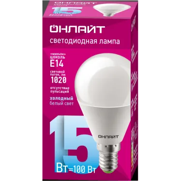Лампа светодиодная 15вт OLL-G45-15-230-6.5K-E14-FR ОНЛАЙТ