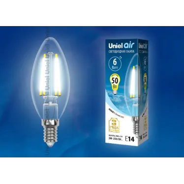 Лампа светодиодная LED-C35-6W/NW/E14/CL GLA01TR LED. "свеча", прозр серия Air. 4000K | UL-00002198 | Uniel