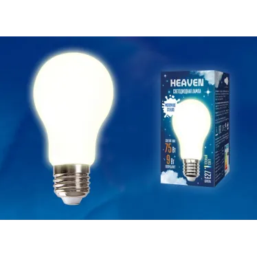 Лампа светодиодная LED-A60-9W/3000K/E27/FR GLH01WH LED. "груша" матовая. Серия Heaven. 3000K | UL-00004841 | Uniel
