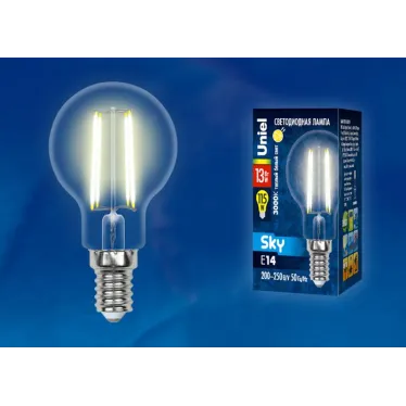 Лампа светодиодная LED-G45-13W/3000K/E14/CL PLS02WH LED. "шар", прозр. 3000К Серия Sky | UL-00005905 | Uniel