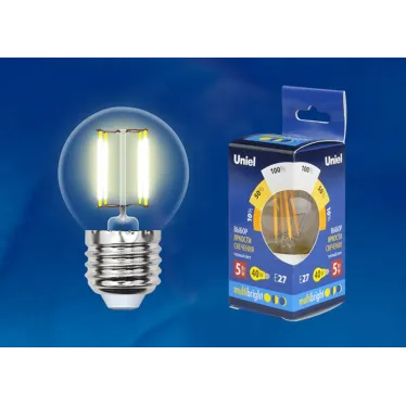 Лампа светодиодная LED-G45-5W/WW/E27/CL/MB GLM10TR LED. «шар», прозр Серия Multibright. 3000K 100-50-10 . | UL-00002370 | Uniel