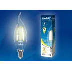                  Лампа светодиодная LED-CW35-6W/WW/E14/CL GLA01TR LED. "свеча на ветру", прозр серия Air. 3000K | UL-00002199 | Uniel
               