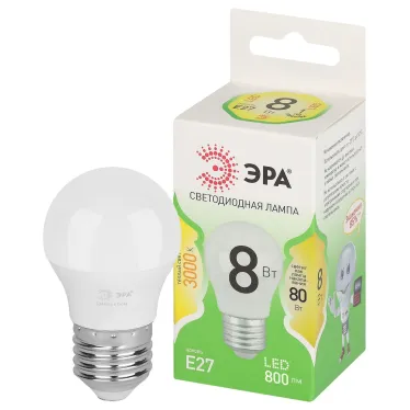 Лампа светодиодная LED 8Вт 800Лм 3000К шар теплый свет P45-8W-830-E27 E27 GREEN LINE