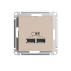                  ATLASDESIGN USB РОЗЕТКА A+A, 5В/2,1 А, 2х5В/1,05 А, механизм, ПЕСОЧНЫЙ
               
