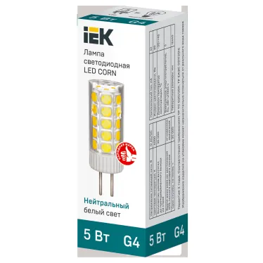 Лампа светодиодная CORN капсула 5Вт 12В 4000К керамика G4 IEK