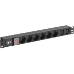 Блок распределения питания PDU 6 розеток нем ст + 2 С13 LED 1U вх С14 алюмин