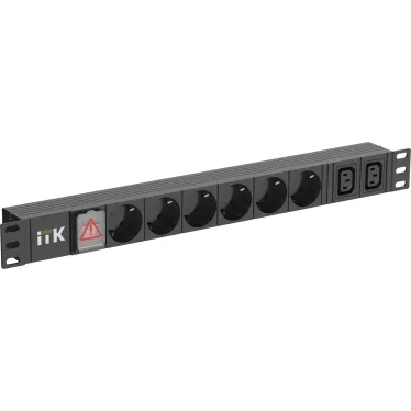 Блок распределения питания PDU 6 розеток нем ст + 2 С13 LED 1U вх С14 алюмин
