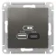 РОЗЕТКА USB ATLASDESIGN A+С, 5В/2,4 А, 2х5В/1,2 А, механизм, СТАЛЬ