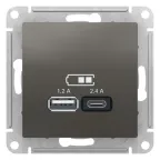 РОЗЕТКА USB ATLASDESIGN A+С, 5В/2,4 А, 2х5В/1,2 А, механизм, СТАЛЬ