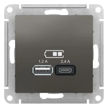РОЗЕТКА USB ATLASDESIGN A+С, 5В/2,4 А, 2х5В/1,2 А, механизм, СТАЛЬ