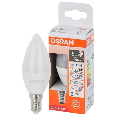 Лампа светодиодная LED Star Свеча 5Вт (замена 40Вт), 470Лм, 4000К, цоколь E14 OSRAM