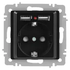 Розетка Intro Accent 6-410-05 , P+E Schuko со шторками, 16А-250В + 2хUSB, IP20, СУ, антрацит